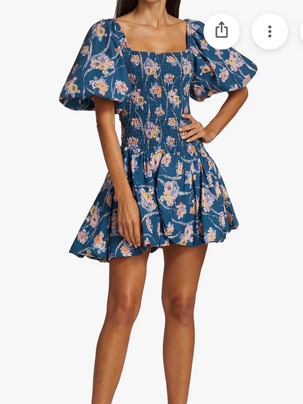 LoveShackFancy Black Asa smocked puff sleeve minidress midnight blue floral xs